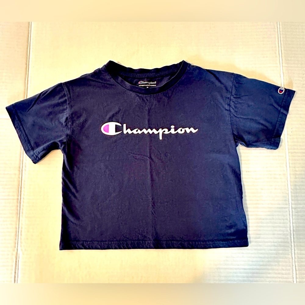 Last chance! Champion girls tee shirt, navy, size Medium, classic logo